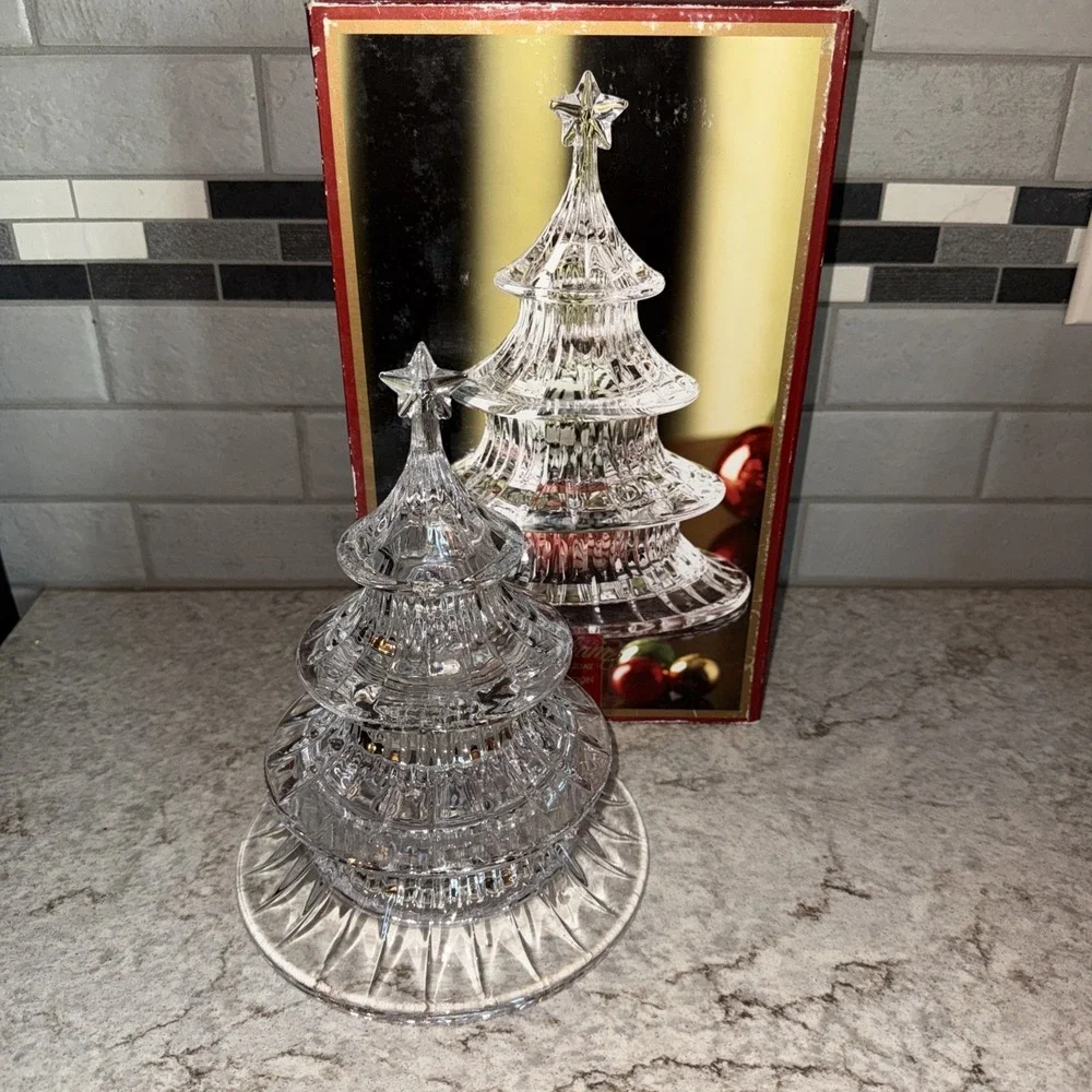 Vintage Gorham Crystal Candy Dish Holiday Traditions 3 Tier Christmas Tree Decor